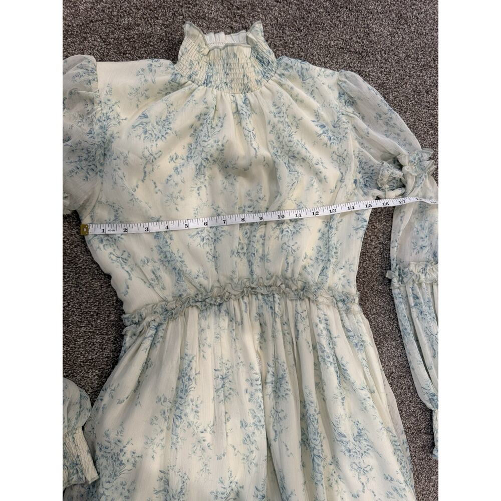 ASOS Design High Neck Maxi Dress Frill Edge Blue Floral Size 2 Coquette Cottage - Picture 11 of 13